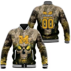 Michigan Wolverines Skull Michigan Wolverines 3ds Baseball Jacket