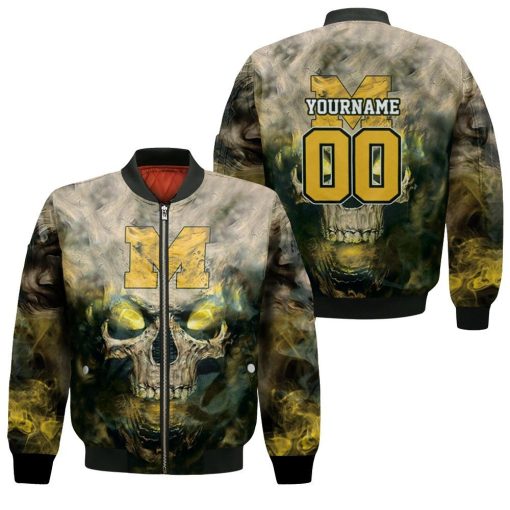 Michigan Wolverines Skull Michigan Wolverines 3ds Bomber Jacket