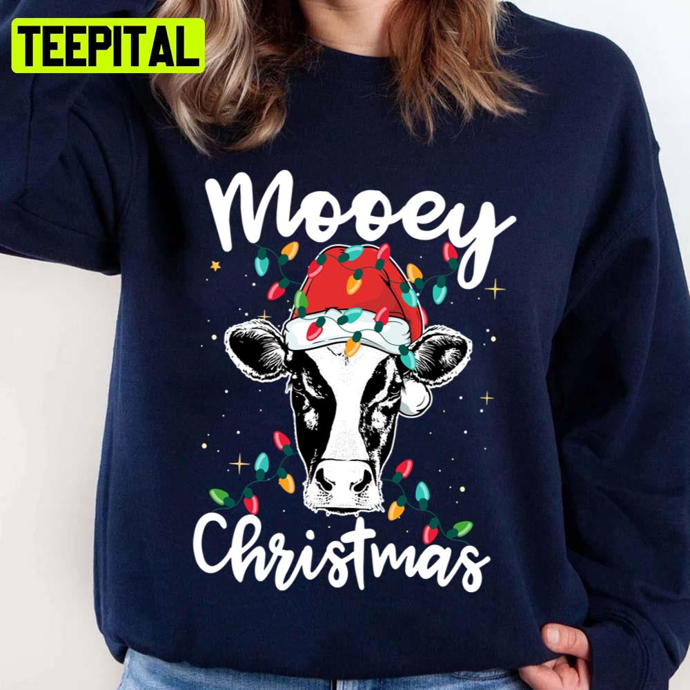 Mooey Christmas Santa Heifer Xmas Lights Cow Unisex Sweatshirt