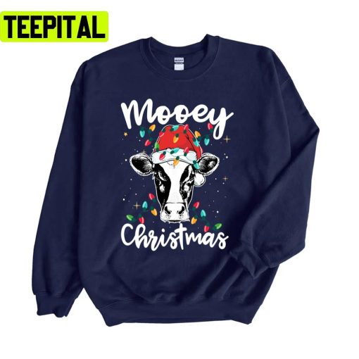 Mooey Christmas Santa Heifer Xmas Lights Cow Unisex Sweatshirt