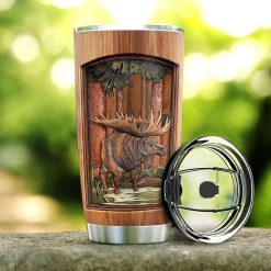 Moose Hunting Wooden Style Stainless Steel Cup