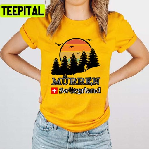 Mürren Hiking Forest Mountain Retro Sunset Switzerland Unisex T-Shirt