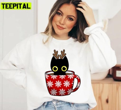 Mug And Black Cat Christmas Xmas Art Unisex Sweatshirt