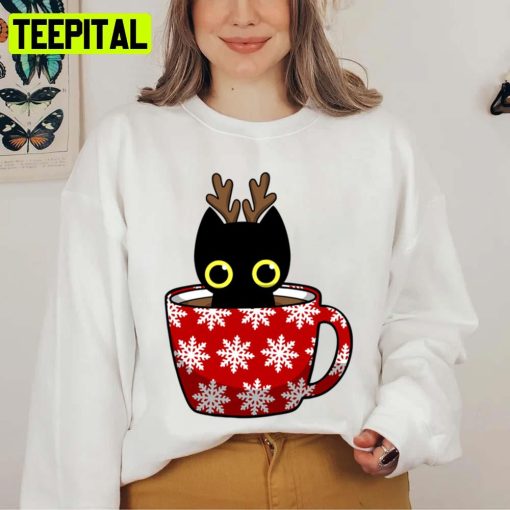 Mug And Black Cat Christmas Xmas Art Unisex Sweatshirt