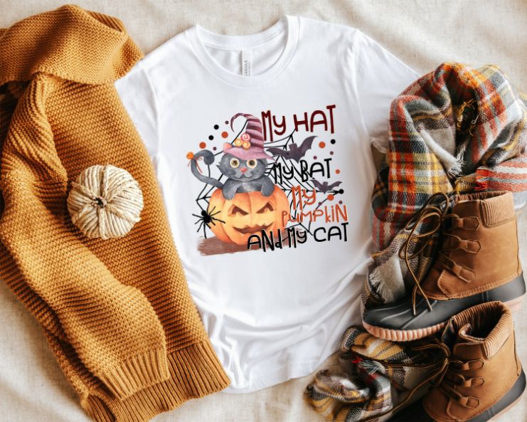 My Hat My Bat Pumpkin And Cat Halloween Shirt