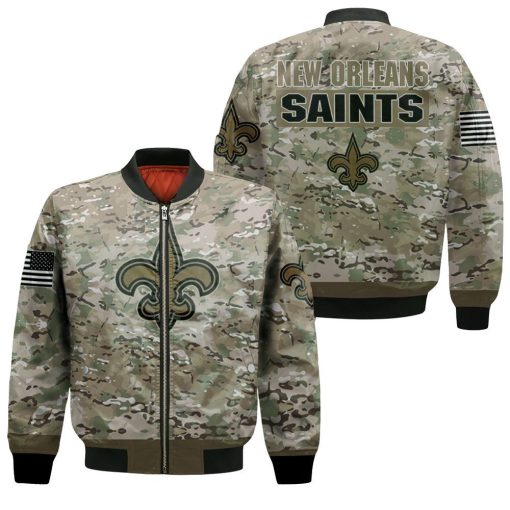 New Orleans Saints Camouflage Veteran 3d Jersey Bomber Jacket