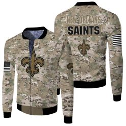 New Orleans Saints Camouflage Veteran 3d Jersey Fleece Bomber Jacket