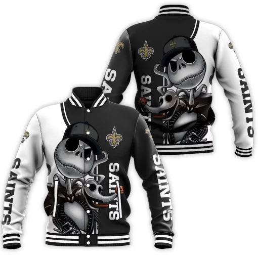 New Orleans Saints Jack Skellington And Zero Baseball Jacket