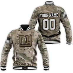 New York Giants Camoflage Pattern 3d Personalized Baseball Jacket