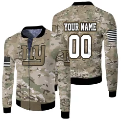 New York Giants Camoflage Pattern 3d Personalized Fleece Bomber Jacket