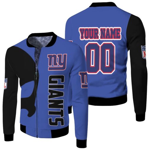 New York Giants Nfl Skull 3d Personalized Fleece Bomber Jacket