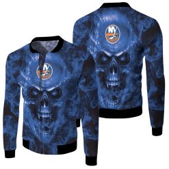 New York Islanders Nhl Fans Skull Fleece Bomber Jacket