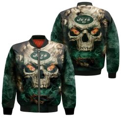 New York Jets 3d Skull Fire Jersey Bomber Jacket