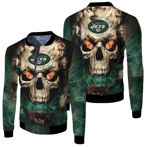 New York Jets 3d Skull Fire Jersey Fleece Bomber Jacket