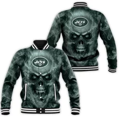 New York Jets Nfl Fans Skull Baseball Jacket