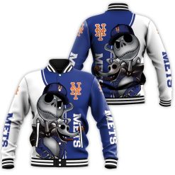 New York Mets Jack Skellington And Zero Baseball Jacket