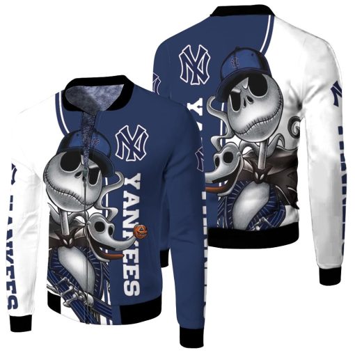 New York Yankees Jack Skellington And Zero Fleece Bomber Jacket