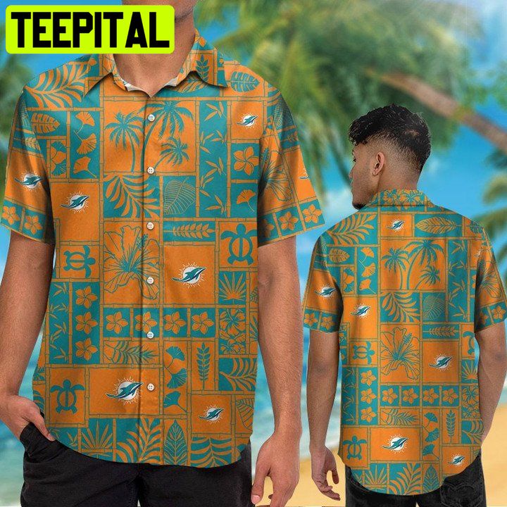 Miami Dolphins Short Sleeve Button Up Tropical Aloha Hawaiian