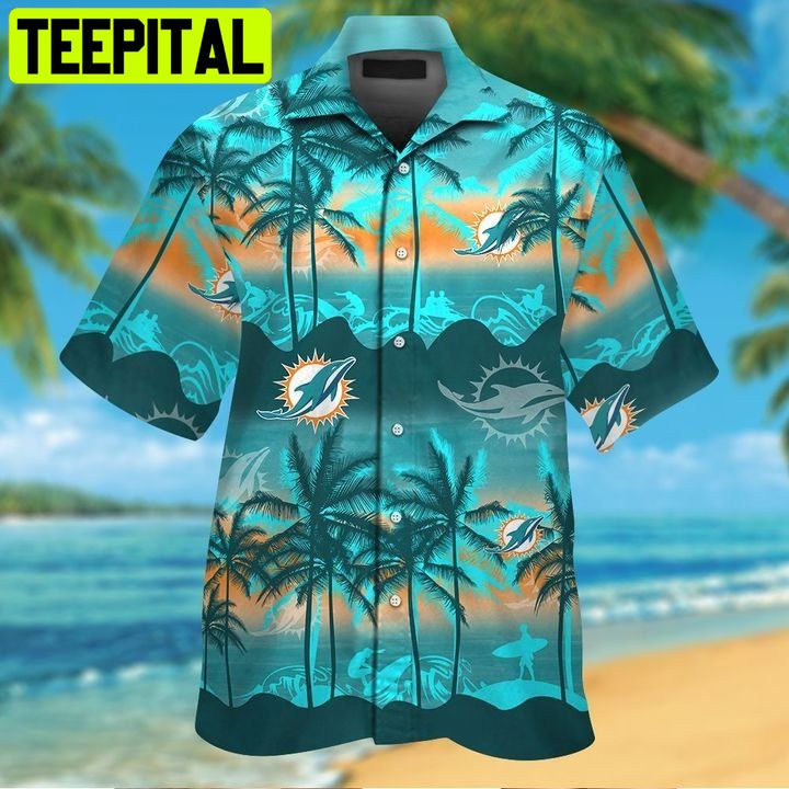 NFL Miami Dolphins Button Up Tropical Aloha 6 Hawaiian Shirt