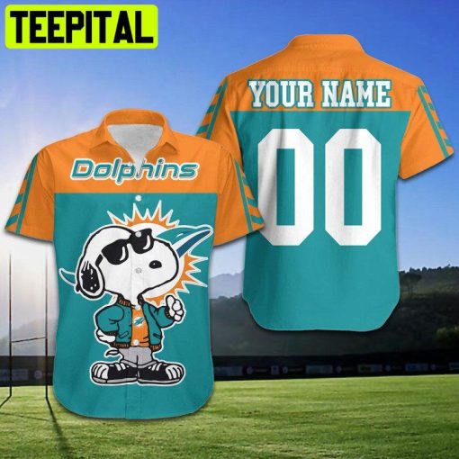 NFL Miami Dolphins Shirt Cute The Snoopy Show Custom Name And Number Hawaiian Shirt