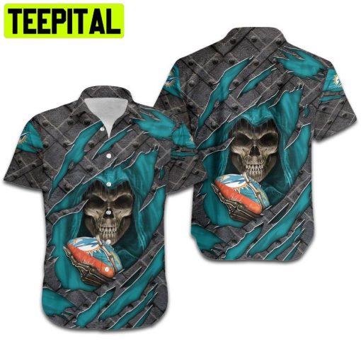 NFL Miami Dolphins Shirt Skull Cracked Metal All Over Print 3d Hawaiian Shirt