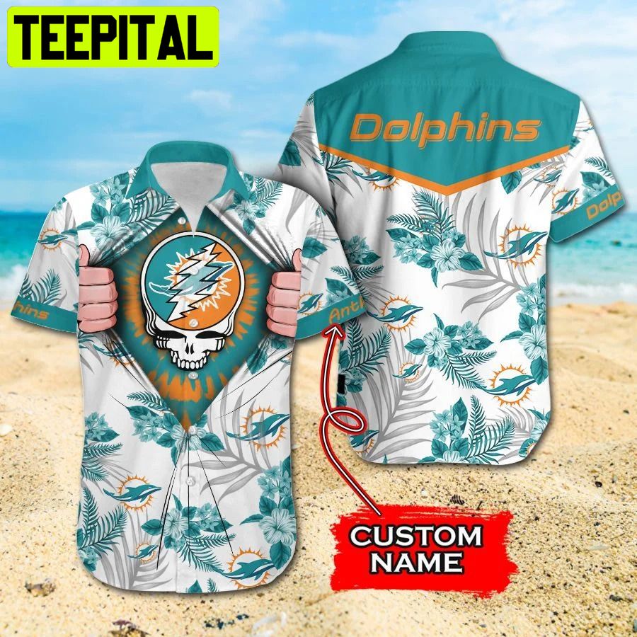 NFL-Miami Dolphins Grateful Dead Custom name Hawaiian Shirt