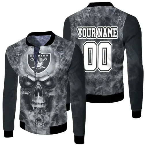 Oakland Raiders 3d Skull Personalized Fleece Bomber Jacket