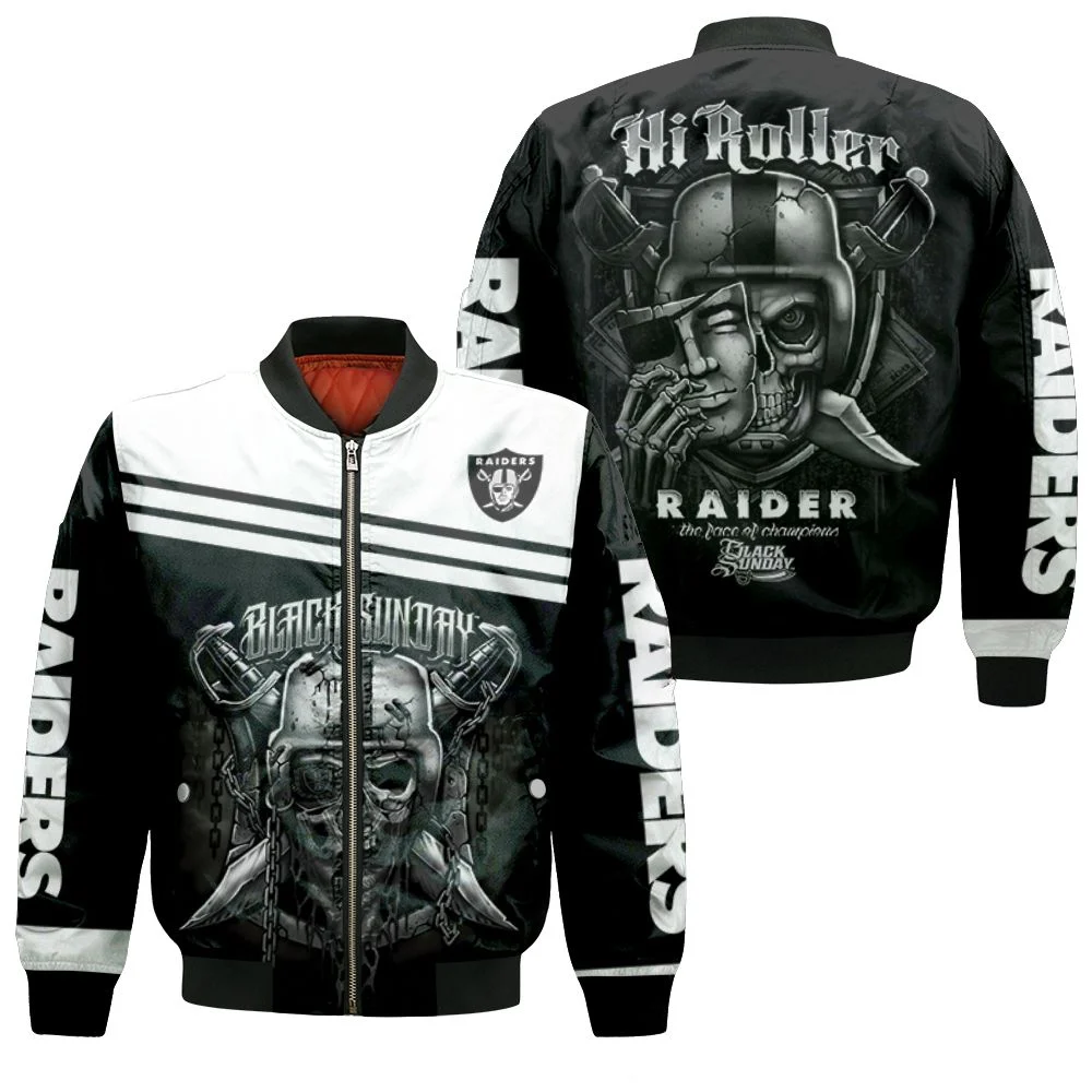 Las Vegas Raiders Black White Bomber Leather Jacket