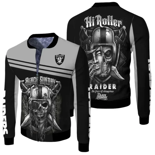 Oakland Raiders Black Sunday Skull 3d Jersey Fleece Bomber Jacket