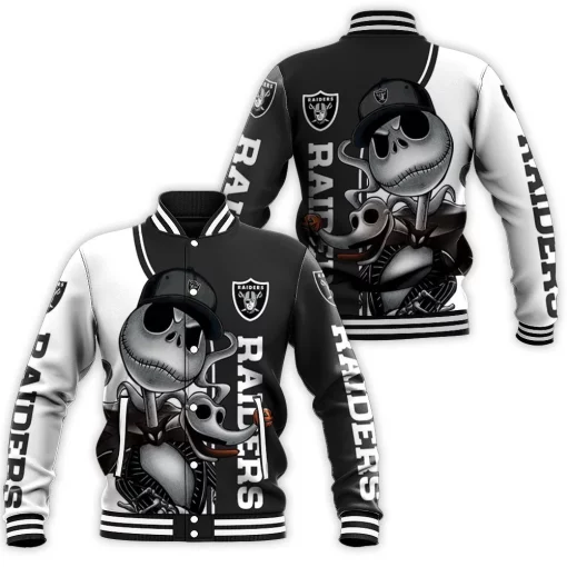 Oakland Raiders Jack Skellington And Zero Baseball Jacket