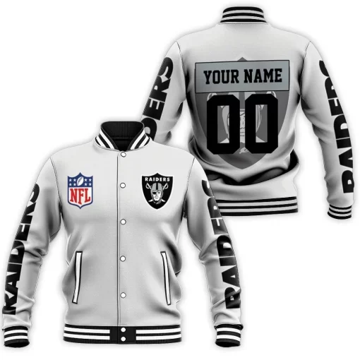 Oakland Raiders Nfl 3d Personalized Baseball Jacket