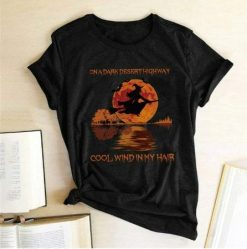 On A Dark Desert Highway Witch Riding Broomstick Halloween Shirt