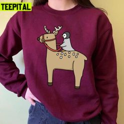 Penguin Riding A Reindeer Christmas Unisex Sweatshirt