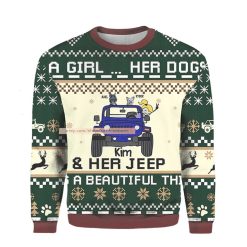 Personalized A Girl Her Dogs And Her Jeep It is A Beautiful Thing Ugly Xmas 3D Sweatshirt