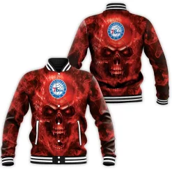 Philadelphia 76ers Nba Fans Skull Baseball Jacket