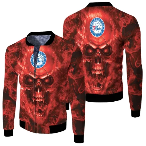 Philadelphia 76ers Nba Fans Skull Fleece Bomber Jacket