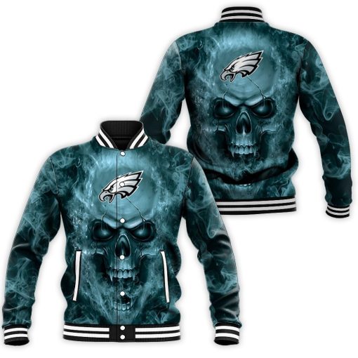 Philadelphia Eagles Nfl Fans Skull Baseball Jacket