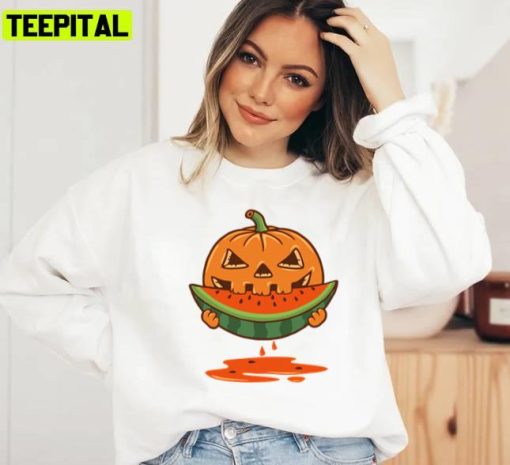 Pumpkin And Watermelon Halloween Graphic Unisex Sweatshirt