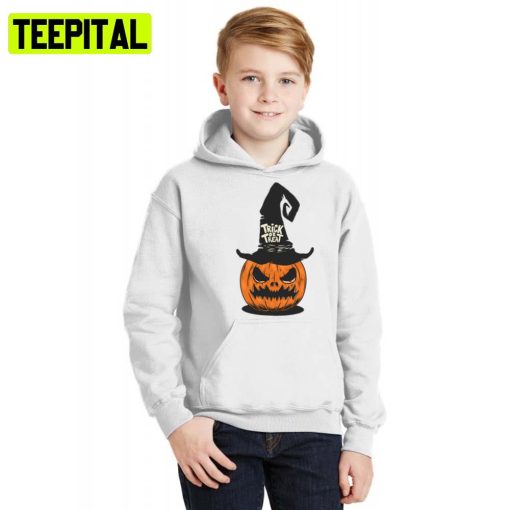 Pumpkin Witch Hat Trick Or Treat Halloween Illustration Hoodie