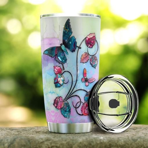 Purple Butterfly Ceramic Style Stainless Steel Cup