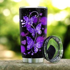 Purple Butterfly Faith Hope Love Stainless Steel Cup