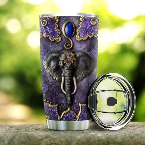 Purple Elephant Leather Style Stainless Steel Cup