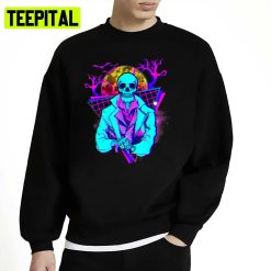 Purple Glitch Skeleton Art Halloween Illustration Unisex Sweatshirt