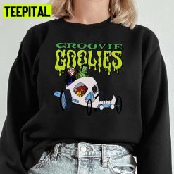 Retro Cartoon Groovie Ghoulies Drac Frankie And Wolfie In The Wolf Wagon Unisex Sweatshirt