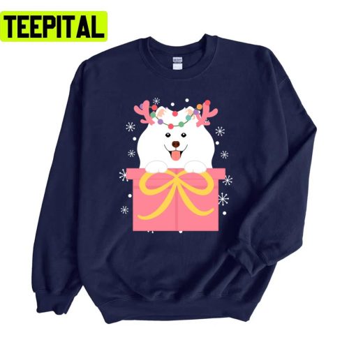 Samoyed In A Box Design Xmas Christmas Reindeer Unisex Sweatshirt