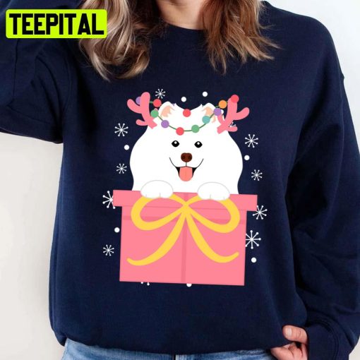 Samoyed In A Box Design Xmas Christmas Reindeer Unisex Sweatshirt