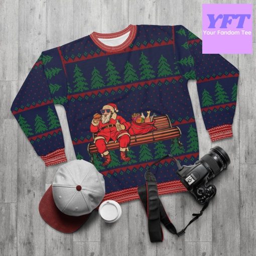 Santa Eating Burger Doing It For Hosmerry Xmas 3d Ugly Christmas Sweater