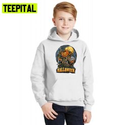 Scarecrow Skull Head And Pumpkins Halloween Illustration Hoodie