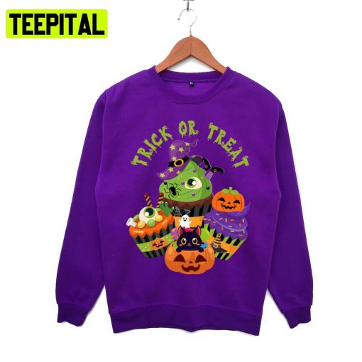 Scary Cupcakes And Cat In Pumpkin Trick Or Treat Halloween Illustration Hoodie