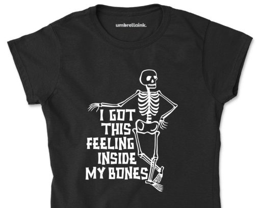 Skeleton Bones Pun Halloween Womens T-Shirts Spooky Funny Mens Ladies Tee